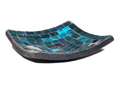 Deko - Schale Glasmosaik eckig 15 cm, blau schillernd