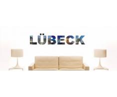 Wandtattoo farbige Wandschrift Städtename Lübeck mit Sehenswürdigkeiten 96 x 19 cm Länge