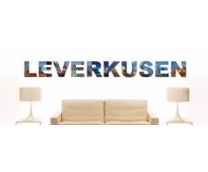 Wandtattoo farbige Wandschrift Städtename Leverkusen mit Sehenswürdigkeiten 96 x 10 cm Länge
