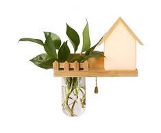 MAGO Holz Kreative Wandleuchte Romantisches Wohnzimmer Schlafzimmer Kinderzimmer Wandleuchte Wandhalterung und Vase eigene Zugschalter (Color : B)