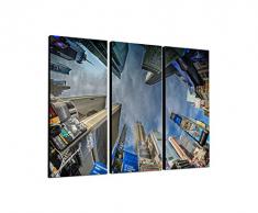 130x90cm - KUNSTDRUCK New York Froschperspektive Hochhäuser Wolkenkratzer 3teiliges Wandbild auf Leinwand und Keilrahmen - Fotobild Kunstdruck Artprint