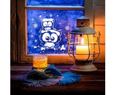 Fensterbild Wandtattoo Eulen Eulchen auf Zweig XXL 80cm x 75cm Fensterdeko Schneeflocken Sterne und Punkte M2251