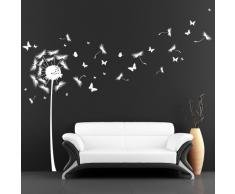 Wandtattoo-Loft „Pusteblume mit vielen Schmetterlingen“ - Wandtattoo / 49 Farben / 4 Größen/weiß / 115 x 187 cm