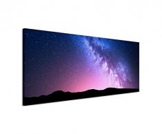Paul Sinus Art Panoramabild 150x50cm Landschaftsfotografie – Milchstraße im pinken Sternenhimmel auf Leinwand Exklusives Wandbild Moderne Fotografie für ihre Wand in vielen Größen
