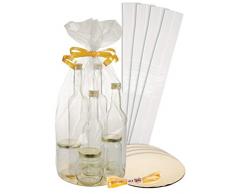 5er Set Diamantbeutel Ø 160 mm mit Scheibe gold/silber und Schleifenband, Präsentverpackung, Geschenkfolie