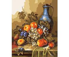 Gosunfly-painting DIY digitales Ölgemälde Blumenvase Stilleben Obst Wohnzimmer blasse Farbe Hand Malerei 40 * 50 80 * 100,50 * 60CM, Hh0008-Blumen, Do it Yourself nach Erhalt der Ware.