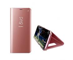 iPhone X Hülle Leder Rose Gold Spiegel Case,iPhone X Hülle Blumen Silikon Brieftasche,iPhone X Hülle Slim Rot Handytasche,EMAXELERS iPhone X Hülle PU Leder Luxus Spiegel Mirror Makeup Muster für Mädchen Wallet Brieftasche