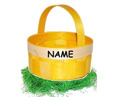 alles-meine.de GmbH Set _ Ostergras & 1 Bastkorb / Bastkörbchen - RUND - incl. Name - gelb & Natur - z.B. Blumenstreukörbchen / Körbchen - als Deko z.B. für Osterei / Ei zum befü..