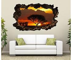 3D Wandtattoo Afrika Savanne Elefanten Safari Baum selbstklebend Wandbild Tattoo Wohnzimmer Wand Aufkleber 11L2076, Wandbild Größe F:ca. 140cmx82cm