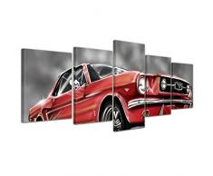 Bilderdepot24 Leinwandbild Mustang Graphic - rot - 200x80 cm 5 teilig - fertig gerahmt, direkt vom Hersteller