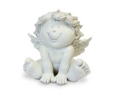 TEMPELWELT Deko Engel Figur Schutzengel Sitzend 12 cm, Polystein Weiß, Dekofigur Babyengel Engelkind Engelchen Rubensengel Engelfigur Dekoengel Lachend