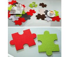 Filz Untersetzer Puzzle, 6er Set 3xgrün 3xrot, waschbar, Filzuntersetzer, Gilde Handwerk