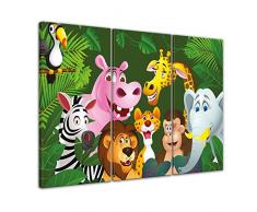 Bilderdepot24 Kunstdruck - Kinderbild Dschungeltiere Cartoon IV - Bild auf Leinwand - 90x60 cm dreiteilig - Leinwandbilder - Bilder ALS Leinwanddruck - Wandbild Kinder - Gruppenbild von Wilden Tieren
