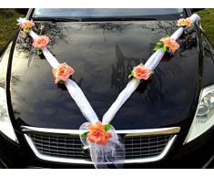 Organza M Auto Schmuck Braut Paar Rose Deko Dekoration Hochzeit Car Auto Wedding Deko Girlande PKW (Koralle/WeiÃ)