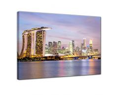 Wandbild - Singapur - Skyline II - Bild auf Leinwand - 70x50 cm einteilig - Leinwandbilder - Städte & Kulturen - Asien - Hotel Marina Bay Sands - Wolkenkratzer - beleuchtet