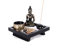 GoMaihe Vintage Buddha Figur Deko mit Teelichthalter, 12.5 x 12.5cm Mini Zen Garten Räucherstäbchenhalter Statue Kerzenständer Kerzenleuchter Zimmer Orientalische Yoga Meditation Geschenke, MEHRWEG