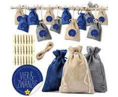 Amteker 24 Adventskalender zum Befüllen - Stoffbeutel, 1-24 Adventszahlen Aufkleber, Weihnachten Geschenksäckchen, Adventskalender 2019, Weihnachtskalender Bastelset, Basteln Füllung für Männer Kinder