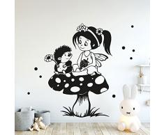 ilka parey wandtattoo-welt® Wandtattoo Elfe Fee Wandbild Elfe auf Fliegenpilz mit Igel Erdbeere & Punkte M2219 - ausgewählte Farbe: *beere* ausgewählte Größe: *L - 58cm breit x 80cm hoch*