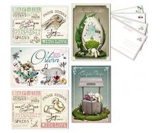 20 Osterkarten im Set, Postkarten zu Ostern, 5 verschiedene Motive im Set, Format: 17,5 x 12 cm, Liebevoll gestaltete Osterkarten - Perfekt für Ihre Ostergrüße