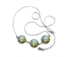 DIYthinker Chinesische Ölgemälde Traditionelle Architektur Gebäude Mädchen Baum Fluss China Illustration Muster runde Form Halskette Schmuck mit Kette Dekoration Geschenk