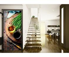 Türtapete Türposter Kräuter, Öle und Gewürze auf einem Holzbrett - Größe 93 x 205 cm