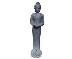 korb.outlet Große Buddha-Figur mit flachen Händen Steinguss/stehender Steinbuddha 150cm, Steinfigur/Skulptur für Haus und Garten
