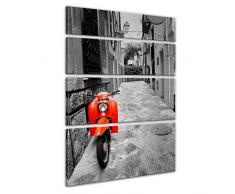 Bilderdepot24 Kunstdruck - Retro Roller - Bild auf Leinwand 120 x 180 cm 4tlg - Leinwandbilder - Bilder als Leinwanddruck - Wandbild Motorisiert - schwarz weiß - roter Motorroller