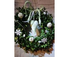 Buchsbaum Türkranz Herz XL in frühlings frischem mint grün Shabby Chic mit Wollkordel