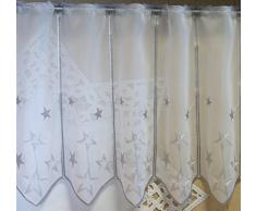 Scheibengardine nach Maß edel bestickt mit Sternen in silber - Höhe 45 cm - Breite der Gardine durch Stückzahl in 32 cm Schritten wählbar - Weihnachtsgardine Stern Bistro mit Spitze Fensterbild Weihnachten Sterne Typ302