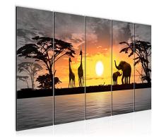 Bilder Afrika Sonnenuntergang Wandbild 200 x 80 cm Vlies - Leinwand Bild XXL Format Wandbilder Wohnzimmer Wohnung Deko Kunstdrucke Gelb Grau 5 Teilig - MADE IN GERMANY - Fertig zum Aufhängen 000255c