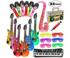 Lewo 22 STÜCKE Aufblasbare Gitarre Radio Klavier Saxophon Mikrofone Shutter Brille Party Requisiten Aufblasbare Instrumente mit Pumpe