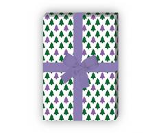 Tolles Weihnachtspapier Set | Dekorpapier (4er Set) für Weihnachtsgeschenke zum einpacken von Überraschungen/ Geschenken (4 Bögen, 32 x 48cm), in grün lila