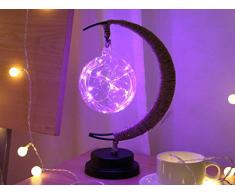 Einzigartige LED-Lampe Stern Mond Laterne Rattan Kugel Weihnachten Lampe Kindergeburtstag Geschenk Handarbeit Hanfseil USB Eisen Nachtlicht, Runder USB-Anschluss., Purple