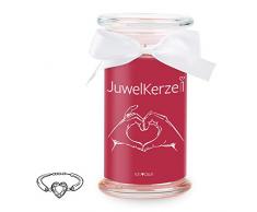 JuwelKerze Ich Liebe Dich - Kerze im Glas mit Schmuck - Große rote Duftkerze mit Überraschung als Geschenk für Sie (Silber Armband, Brenndauer: 90-120 Stunden)