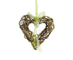 HEITMANN DECO Weidenherz mit Zierband - Türkranz Frühling - Fenster- und Türdeko mit Holzblumen und Organzabändern - Natur, Grün