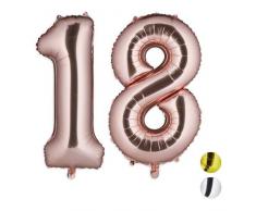 Relaxdays Folienballon Zahl, Partydeko für 18. Geburtstag, XXL Riesenluftballon für Luft & Helium, 85-100cm, roségold, H x B x T: ca. 85 x 50 x 17 cm