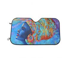 Drew Tours Afrika Frauen für Ölgemälde Blaue Windschutzscheibe Sonnenschutz Hitzebeständig Autofensterschirm UV-Strahlen Schützen Aluminium Sonnenschutzabdeckung