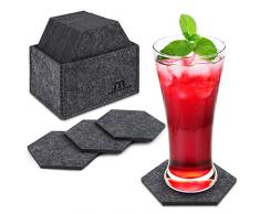 MENNYO Untersetzer Gläser 14er Set, Filzuntersetzer in Hexagon Filz Glasuntersetzer mit Aufbewahrungsbox, Untersetzer Filz Getränkeuntersetzer Coasters für Heiße Tassen, Töpfe,Teetassen, Schwarz