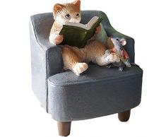 eTACH Dekofigur Katze mit Ratte, aus Kunstharz, 6,5 x 6,5 x 8 cm