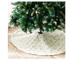 Guwheat Weihnachtsbaum Röcke Kunstpelz Christbaumschmuck Plüsch Weihnachtsbaum Rock für Weihnachtsdekoration Neujahrsparty (Gold Schneeflocke 90CM)