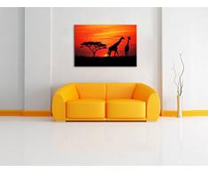 Dark Afrika Giraffen im Sonnenuntergang Bild auf Leinwand, XXL riesige Bilder fertig gerahmt mit Keilrahmen, Kunstdruck auf Wandbild mit Rahmen, guenstiger als Gemaelde oder Bild, kein Poster oder Plakat, Format:60x40 cm