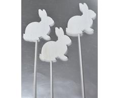 frühlingshafter Oster-Stecker kleiner Garten-Stecker Blumen-Stecker Osterhase am Stab Dekohase Holz auf Stick Preis für 3 Stück