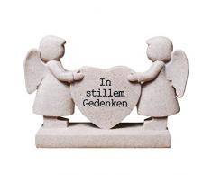 Trauerschmuck Dekoration, Figur Engelpaar mit Herz und Inschrift. Breite 17,5 cm.
