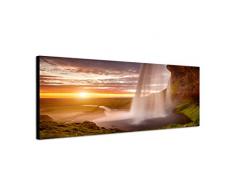 Panoramabild XXL auf Leinwand und Keilrahmen 180x70cm Meer Felsen Wasserfall Sonnenuntergang