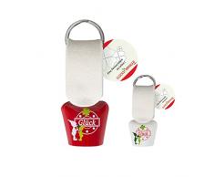 ebos Glücksbringer-Schlüsselanhänger ✓ Kuh-Glocke Schelle ✓ Woll-Filz-Riemen✓ Aufdruck Glück (rot)