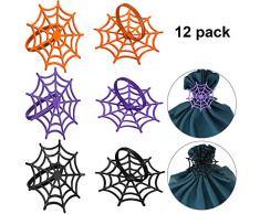 12 Stücke Halloween Spinnennetz Servietten Ringe Satz, Gruslig Design Metall Servietten Halter für Halloween Kostüm Thema Party Bedarf, Zubehör, Tisch Dekorationen, 3 Farben