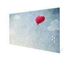 BANJADO Glas Magnettafel mit 4 Magneten | Magnetwand 60x40cm groß | Memoboard beschreibbar perfekt für die Küche | Magnetboard groß mit Motiv Herzballon