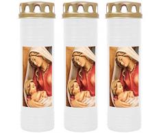 HScandle Grabkerze - 3er Pack - (Weiß) Grablicht ca. 7 Tage Brenndauer je Kerze - Motiv: Maria mit Kind