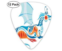 Gitarren-Picks Orientalisches Design Stilisierte asiatische mythologische Drachenfigur Geometrische Mosaik-Methode, für Bass Electric Acoustic Guitars-12 Pack