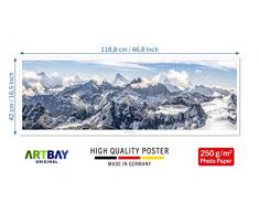 ARTBAY Berge Poster HD XXL - The Alps - Panorama Kunstdruck - 118,8 x 42 cm | Die Alpen, Schweiz | Natur Poster | Premium Qualität